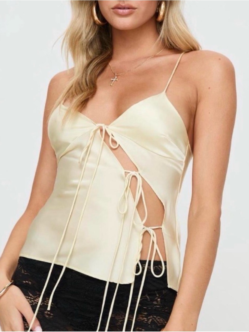 Lioness Cream Satin Tie-Side Cami Top